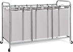 STORAGE MANIAC 5 Section Laundry Sorter, 5 Bins Rolling Separator Laundry Basket, Dirty Clothes Hamper Divider with Heavy Duty Rolling Lockable Wheels, Large Clothes Organizer Cart, Gray