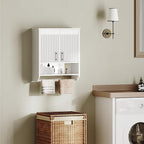 HOOBRO Fluted Bathroom Wall Cabinet, Farmhouse Medicine Cabinet with 2 Fluted Doors, Wall Storage Shelf with Towel Rack, Adjustable Shelf, for Small Spaces, Bathroom, Kitchen, White