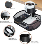 MASTLU Under Desk Organizer,Cup Holder,Table Management Tray, Swivel Pencil Drawer, Office No Drill Steel Organizers,360 Spin Hidden Storage Box with Sturdy C-Clamp,Easy Install (Black)