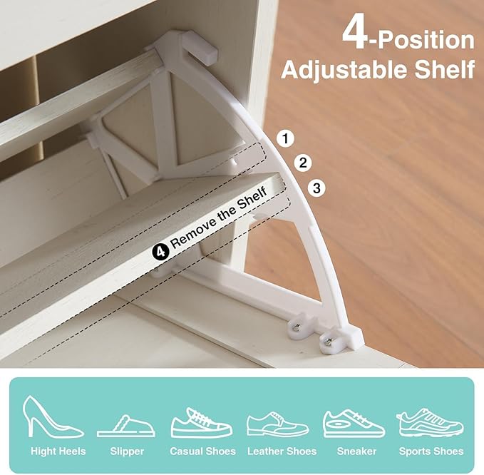 Shoe Storage Cabinet,Farmhouse Shoe Organizer with 2 Flip Drawers & Barn Door Design,Freestanding Hidden Slim Narrow Shoe Rack Cabinet for Entryway,Foyer,Hallway,Antique White