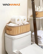 Toilet Paper Storage Basket Bathroom Counter Organizer Bamboo Baskets for Organizing, with Lid & Handels-Decorative Storage Set, 4-Pack
