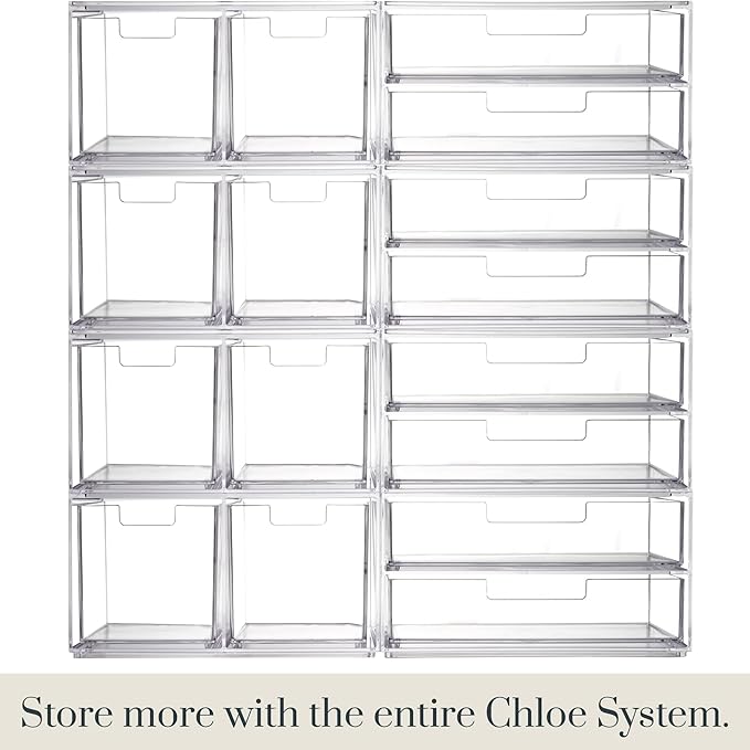 STORi Chloe Space-Saving Clear Drawer Organizer (4 Tall Drawers) Sort Office, Kitchen, Beauty Supplies, Makeup, Pens, Jewelry, Stationary, Made in USA