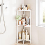 ELYKEN Corner Shower Caddy Standing, 3 Tier Rustproof Metal Shower Organizer with Soap Holder, Floor Shower Corner Shelf Rack Storage Stands with Adjustable Feet & 2 Hooks for Bathroom, White