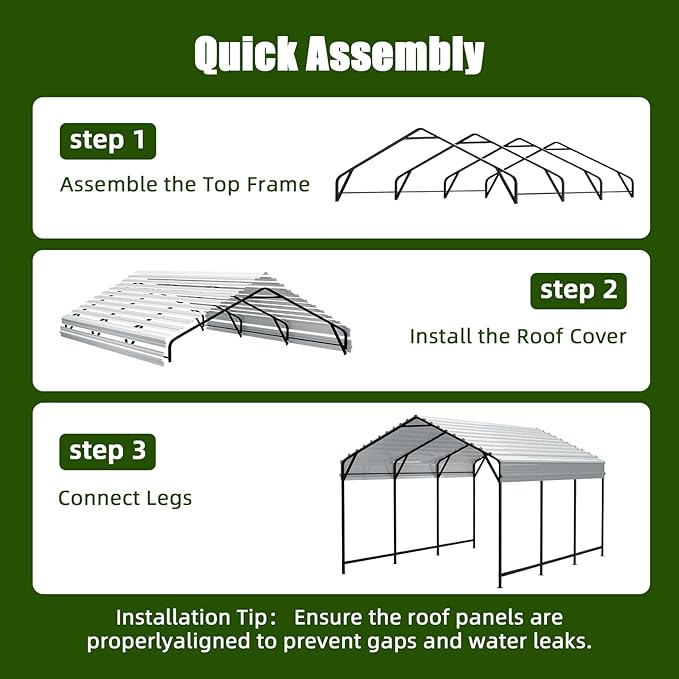 Metal Carport Heavy Duty 10x15ft Outdoor Galvanized Steel Car Port, Vehicle Canopy Garage Shade, Multi-Use Shelter for Car, Boat, Tractors & Outdoor Storage
