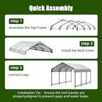 Metal Carport Heavy Duty 10x15ft Outdoor Galvanized Steel Car Port, Vehicle Canopy Garage Shade, Multi-Use Shelter for Car, Boat, Tractors & Outdoor Storage