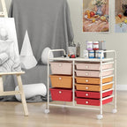 Giantex 9 Drawers Rolling Cart, Classroom Organizers, Storage Cart with Wheels, for Teacher Office Home School Supplies Tool Craft Art Paper, Macaron Multicolor