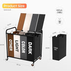 Laundry Sorter 4 Sections 48 Gal, Rolling Laundry Basket with Lockable Wheels and Lid, Laundry Hamper with 4 Separated Removable Bags Dirty Clothes Hamper for Laundry Room, Multicolor