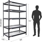 WORKPRO 5-Tier Metal Storage Shelving Unit, 48”W x 24”D x 72”H, Adjustable Storage Rack Heavy Duty Shelf, 4000 lbs Load Capacity (Total), for Garage, Kitchen, Bathroom, Warehouse, Black/Sliver, 10 PCS