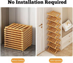 2/3/4/5/6/7/8/9 Tier Bamboo Shoe Rack - Foldable,No Installation Needed,Space-Saving Multi-Tier Storage for Indoor & Balcony Use (Brown,3 Layers)