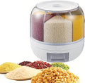 360° Rotating Grain Dispenser, 6-Grid Large Rice Storage Container (13 Lbs), One-Click Output Sealed Food Storage for Rice, Beans, Cereal - Countertop Kitchen Organization