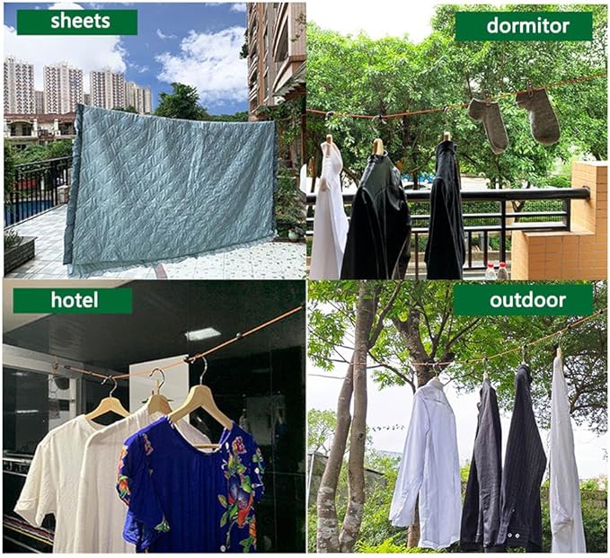 Retractable Camping Clothesline, Adjustable Travel Laundry Rope, Heavy Duty Washing Line with 20 Clothespins & 10 Stoppers for Indoor/Outdoor, Camping, Travel, Courtyard, 33ft (Orange)
