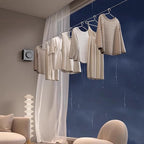 JXKNKSR-Telescopic Clothesline Indoor and Outdoor, Heavy-Duty Laundry Line, Wall Mounted, Safety Lock System (Gray+10Clothes Pins)