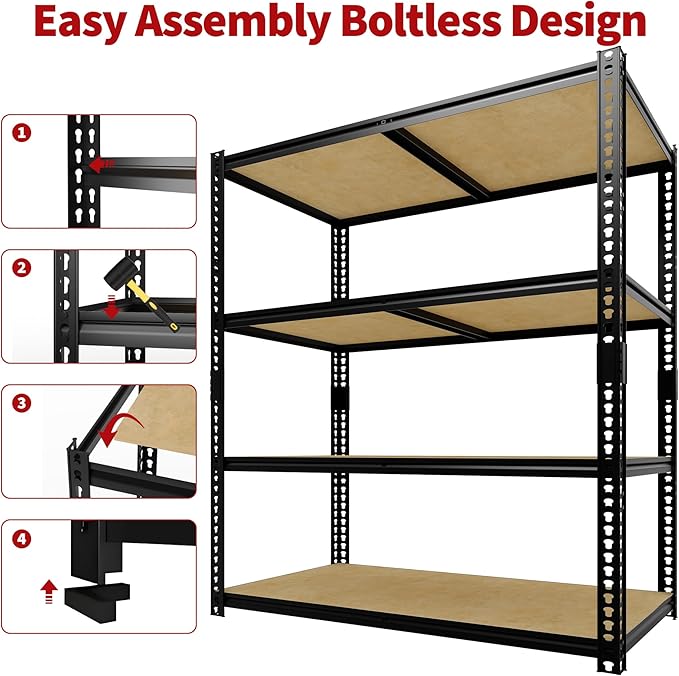 Heavy Duty Garage Storage Shelves, 2400 Lbs Capacity, 4-Tier Adjustable Storage Shelving Unit, 48" L x 24" W x 60" H Metal Shelving Racks for Kitchen Pantry Basement Bathroom Laundry