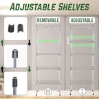 PayLessHere | 5-Tier Wire Shelf | 17"x12"x48" | Chrome | Adjustable Racks | Heavy-Duty Storage Shelves, Holds Upto 750 lbs | Rust-Resistant, No-Tool Assembly | for Home, Garage Shelving