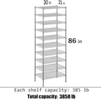 21" Deep x 30" Wide x 86" Height Wire Shelving Kit | 10-Tier | NSF Commercial Storage Rack Unit