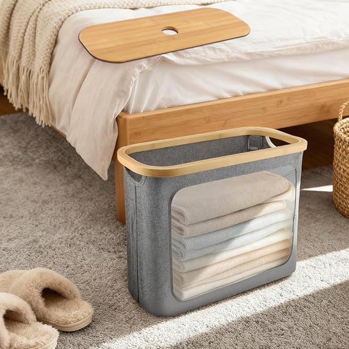 Extra Toilets Roll Storage for 12 Rolls, Toilet Paper Storage with Bamboo Lid, Collapsible Bathroom Toilets Papers Holder Organizer(Color:Grey)