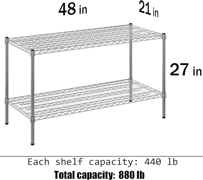 21" Deep x 48" Wide x 27" Height Wire Shelving Kit | 2-Tier | NSF Commercial Storage Rack Unit