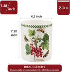7" Flower Utensil Holder, Large Kitchen Utensil Holder Organizer , White Stable Utensil Crock Spatula Holder for Kitchen Counter Countertop Farmhouse Cooking Tools Holder(Ribes rubrum)