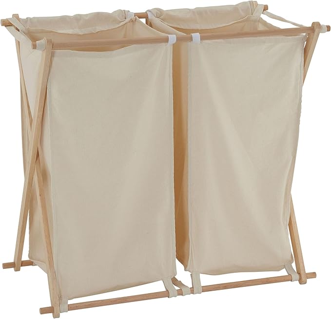 Household Essentials 6786-1 Collapsible Double X-Frame Laundry Hamper Sorter with Fold Over Lid , White