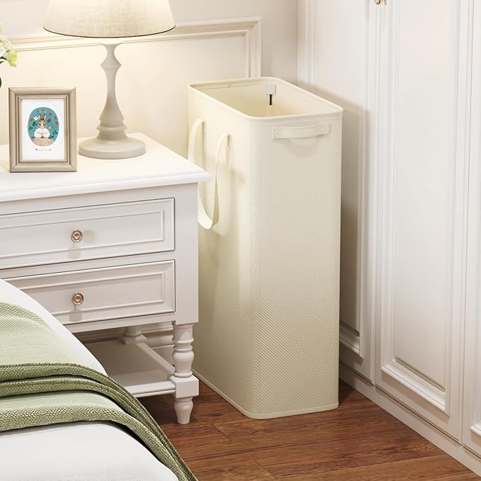 Lifewit 2 Pack Slim Laundry Hamper, Collapsible Narrow Laundry Basket, Small Tall Dirty Clothes Hampers with Handles for Bathroom Bedroom College Dorm, White, 65L