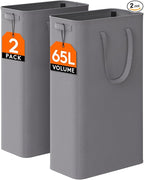 Lifewit 2 Pack Slim Laundry Hamper, Collapsible Narrow Laundry Basket, Small Tall Dirty Clothes Hampers with Handles for Bathroom Bedroom College Dorm, Grey, 65L