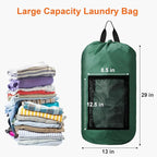 Laundry Bag Backpack Durable Laundry Bag with Shoulder Straps and Mesh Pockets Portable Laundry Dirty Clothes Hamper Bag for College Dorm (Green)