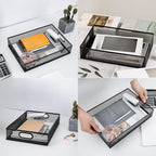 Metal Mesh Desk Organizer Tray, A4 Large Office Storage Box Set, 12.6X 9.1 x 2.8Inches, and Storage Containers for Gift Wrap, and Crafts