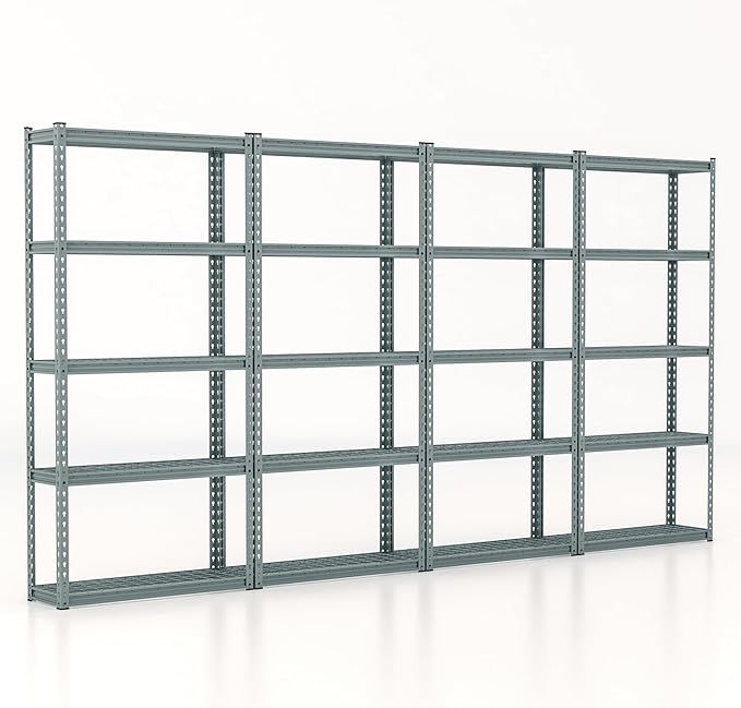 Giantex 5-Tier Storage Shelves Set of 4, Height Adjustable Metal Storage Utility Rack Shelf with Anti-Tipping Device, Heavy Duty Garage Shelving for Warehouse, Basement, 35.5" x 12" x 72", Grey
