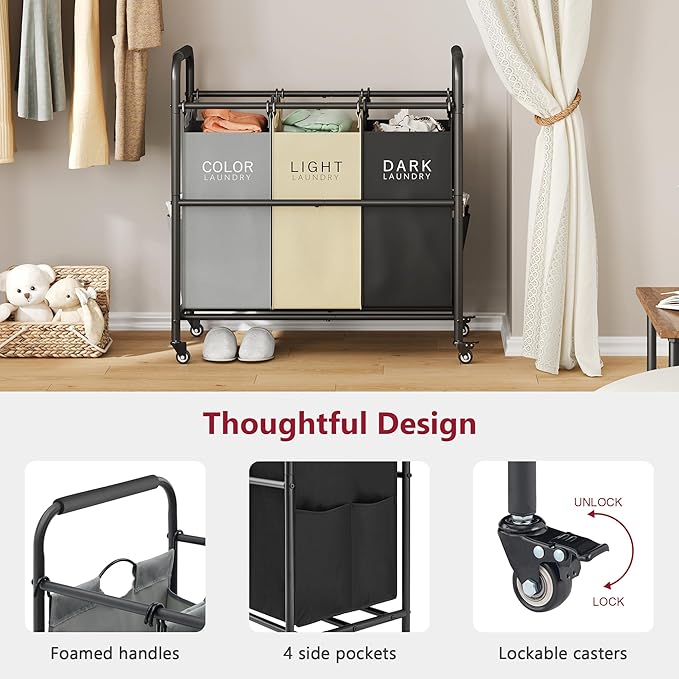 Tajsoon 3 Colors Laundry Sorter Cart Plus Beige Laundry Sorter Cart