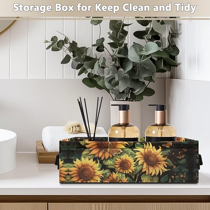 Storage Basket for Organizing Decorative Toilet Paper Storage Bin Multifunctional Organizer Toiletries Basket for Bathroom Closet Shelves Decor, Sunflower Butterfly Black