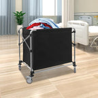Commercial Laundry Cart with Wheels 220LBS Load Laundry Cart Rolling Laundry Basket with Removable Bag Foldable Laundry Sorter for Home, Hotel, Hospital (Black)