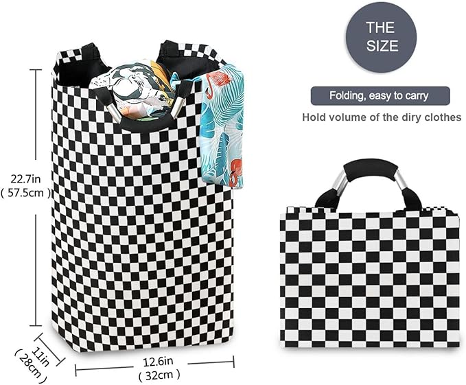 Racing Checkered Flag Laundry Basket for College Dorm,50L Collapsible Portable Laundry Hamper Storage Basket for Toys Clothes Organizer