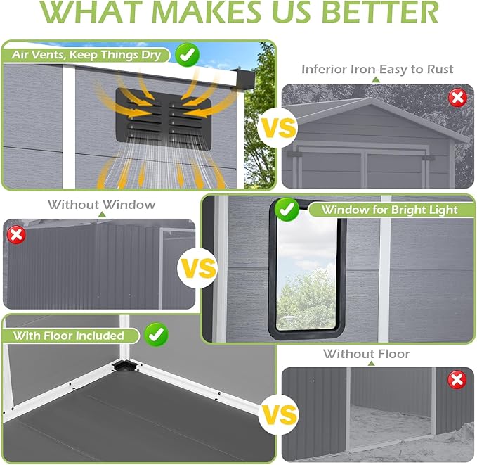 5 x 4 FT Resin Outdoor Storage Shed, All-Weather Plastic Garden Shed with Floor, Lockable Doors & Windows, Plastic Tool Shed for Poolside, Backyard, Patio