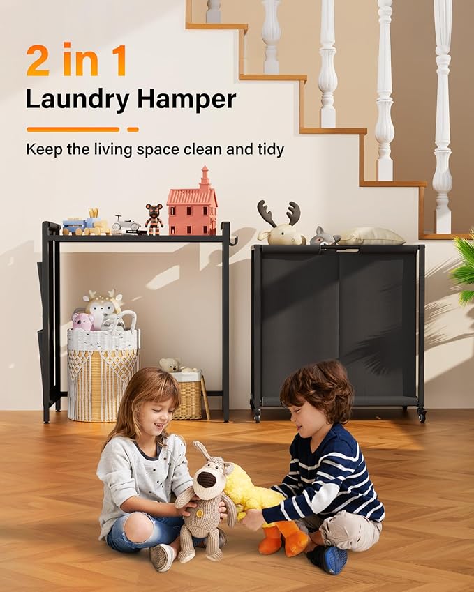 Laundry Hamper Sorter 2 Section 103L: Rolling Laundry Basket Organizer with Wheels & Shelf & Oxford Fabric Bags - Clothes Hamper with Shelf 2 Compartment for Room Organization and Storage