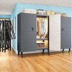 Heavy Duty Portable Closet with Cover Magnetic Doors, Metal Rolling Clothes Rack Heavy Duty 1500LBS, Foldable Clothing Rack, Garment Racks for Bedroom/LivingRoom/Rental (KT Grey, 66.14in)