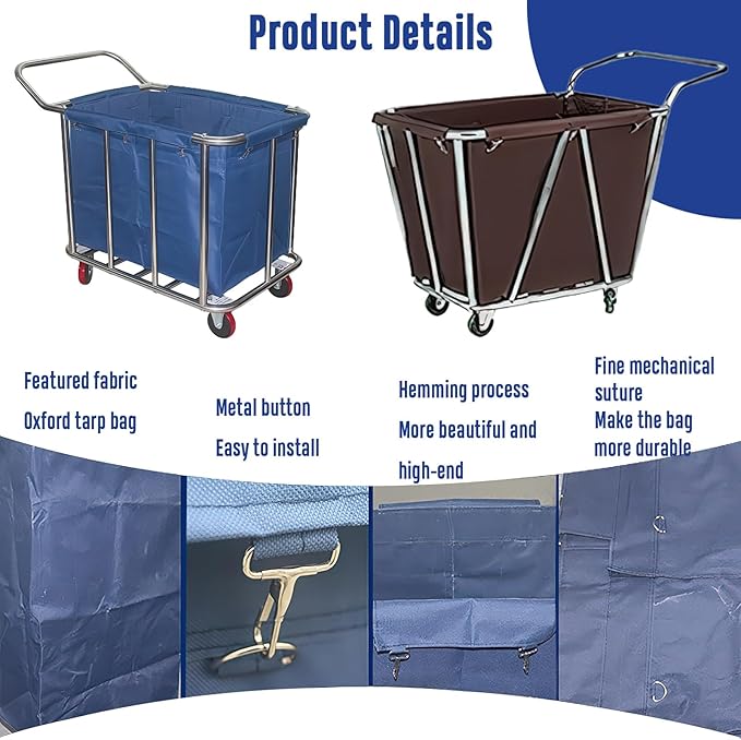 400L Commercial Laundry Cart Replacement Liner Bag - Removable Waterproof Oxford Cloth Rectangle, Large Capacity Replacement for Rolling Laundry Basket (Brown, Double layer thickened-Conical)