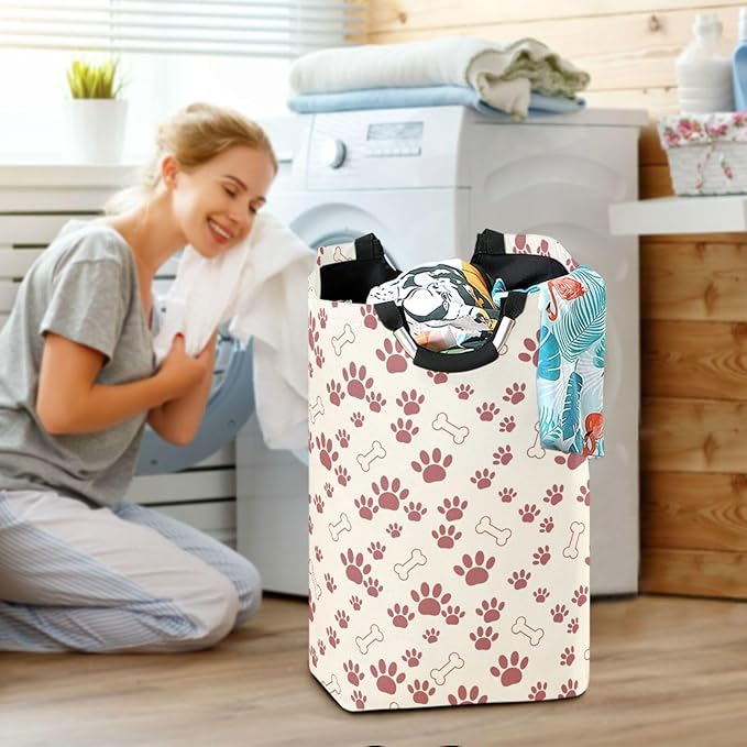 Dog Paw Bone Laundry Basket for College Dorm,50L Collapsible Portable Laundry Hamper Storage Basket for Toys Clothes Organizer