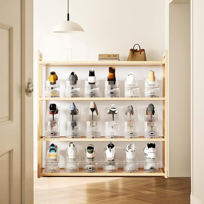 Shoe Slots Organizer for Closet 8PACK Shoe Stacker Adjustable Shoe Slots Organizer Shoe Space Savers Double Layer Stack Shoe Racks for Closet Organization Organizador de Zapatos (Transparent)