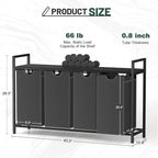 Laundry Hamper, Laundry Sorter with 4 Pull-Out Removable Oxford Fabric Bags Cloth Laundry Basket 4 x 10 Gallons (Grey and Charcoal Black)
