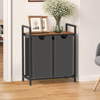 Laundry Hamper, Laundry Sorter with 2 Pull-Out Removable Oxford Fabric Bags Cloth Laundry Basket 2 x 10 Gallons (Grey and Rustic Brown)