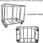 Laundry Cart Commercial,11.35 Bushel Large Industrial Rolling Laundry Hamper with 4 Inch Wheels,Household Heavy Duty Laundry Baskets with Stainless Steel Frame, 286 LBS Weight Capacity