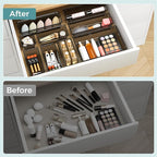 WOWBOX 44 PCS Clear Plastic Drawer Organizer Set, 4 Varied Size storage Bins and Desk Drawer Organizer tool Trays for Makeup, Gadgets, Jewelry and Utensils in Bathroom, Bedroom and Office, Clear Black