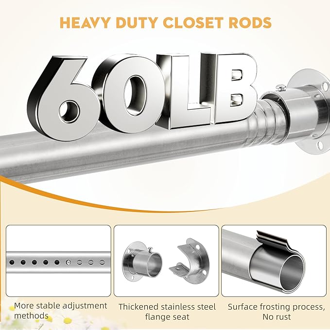 1.3 Inch Diameter Closet Rods for Hanging Clothes 17-100 Inch Adjustable, Metal Heavy Duty Closet Pole, Silver Closet Bar for Hanging Clothes, Suitable for Closet, Wardrobes, Bathroom, Windows