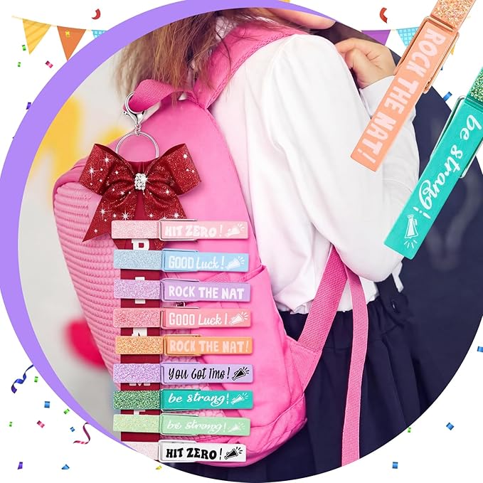 Kigeli 30 Pcs Spirit Clips Cheer Pins Cheerleader Gifts Clothes Pins for Backpacks Competition Glittered for Team Cheer Gifts Stuff Supplies Party Favors Accessories Bulk (Macarons Color,Glitter)