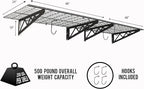 SafeRacks Wall Shelves - 2 Pk 12"x36" Wall Mountable Shelving Unit for Storage Rack, Pantry Shelves, or Utility Shelving, Heavy Duty Shelves w/ 4 Versatile Accessory Hooks, 300lbs Capacity, Hammertone