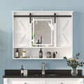 Farmhouse Lighted Medicine Cabinet with Mirror,Sliding Barn Door Mirrored Medicine Cabinet for Bathroom,3-Color Memory LED Medicine Cabinets Mirror Wall Mounted for Kitchen/Laundry,28x35