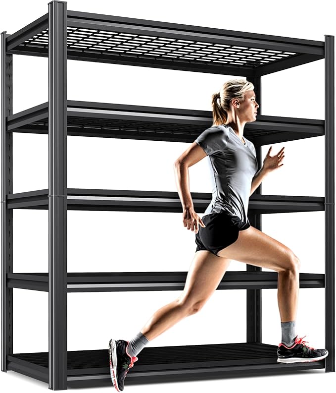 5-Tier Heavy-Duty Steel Storage Shelving Unit (71”H x 46”W x 17.7”D), Adjustable Boltless Rack, 2500 lbs Capacity – Durable Organizer for Garage, Kitchen, Basement & Workshop Black