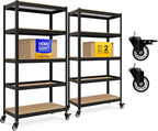HOMEDANT House 36.2" W 5 Tier Heavy Duty Garage Shelving Adjustable Metal Rack Storage Shelves Standing Shelf Unit Organizers Pantry Closet Office Black 2Pack