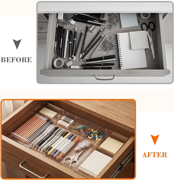 1 Pcs Large Expandable Acrylic Drawer Organizers, Grid Adjustable Drawer, Dividers Organizer for Desk, Makeup, Jewelry, Office, Kitchen Supplies (Clear,5 Compartments)