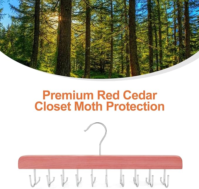 TOPIA HANGER Cedar 2 in 1 Belt Tie Hanger for Closet Max 30 Belts with 30 Ties Capacity, 20 Hooks Belt Tie Racks Hanger for Closet Organizer Storage “U” Fit Belt and “一” Fit Tie - CT53C